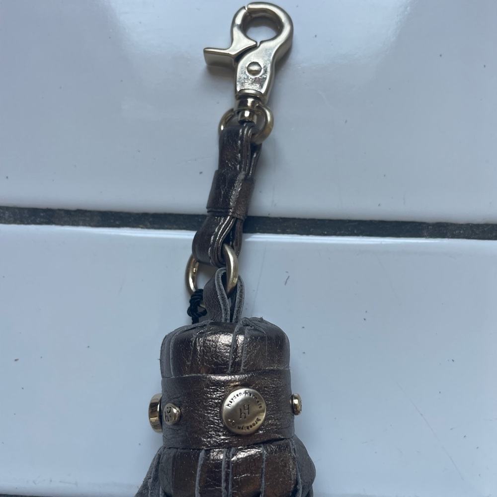 HAYDEN HARNETT Anthracite Leather Clip-On Tassel Charm Handbag Purse Key Fob Y2K - Picture 3 of 11